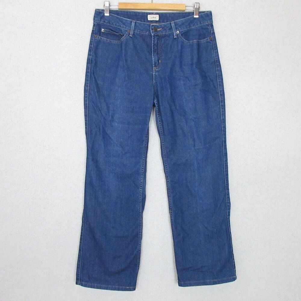 LLBean Jeans Womens 12 Reg Straight Leg Blue Denim Pants Comfort Stretch Casual